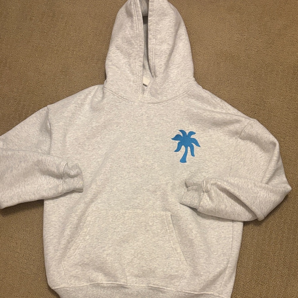 Gray Hoodie with Blue Palm Design